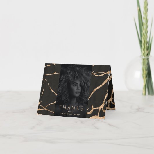 Portoro, schwarzer Marmor, modernes goldenes Foto Dankeskarte (Vorderseite)