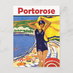 Portorose, Strandmädchen, Vintage-Reise Postkarte