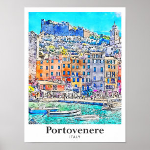 Portovenere Italien Reise Wasserfarbe Handgezeichn Poster