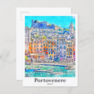 Portovenere Italien Reisen Wasserfarbenhandzeichnu Postkarte