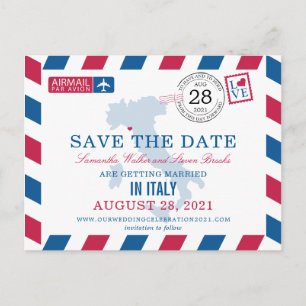 Portovenere Italy Red Blue Airmail Save the Date Ankündigungspostkarte