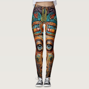 Portrait Abstrakt Mix aus Zodiac und Aztec Leggings