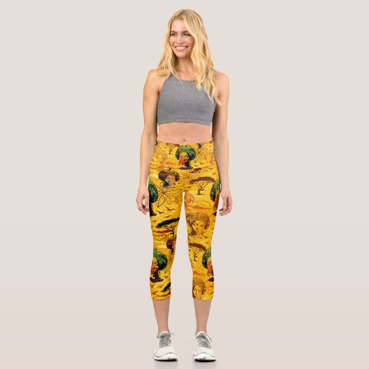 Portrait afrikanischer Frauen mit Sonnenuntergang Capri Leggings (Vorderseite)