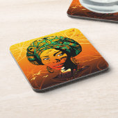 Portrait afrikanischer Frauen mit Sonnenuntergang Getränkeuntersetzer (Linke Seite)