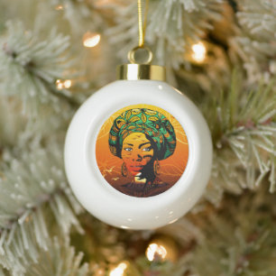 Portrait afrikanischer Frauen mit Sonnenuntergang Keramik Kugel-Ornament