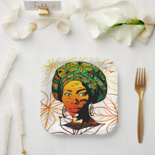 Portrait afrikanischer Frauen mit Sonnenuntergang Pappteller