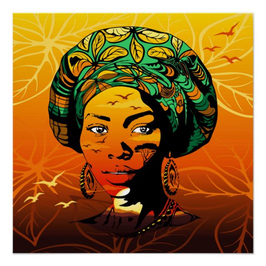 Portrait afrikanischer Frauen mit Sonnenuntergang Poster (Vorderseite)