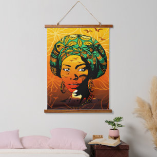 Portrait afrikanischer Frauen mit Sonnenuntergang Wandteppich Mit Holzrahmen