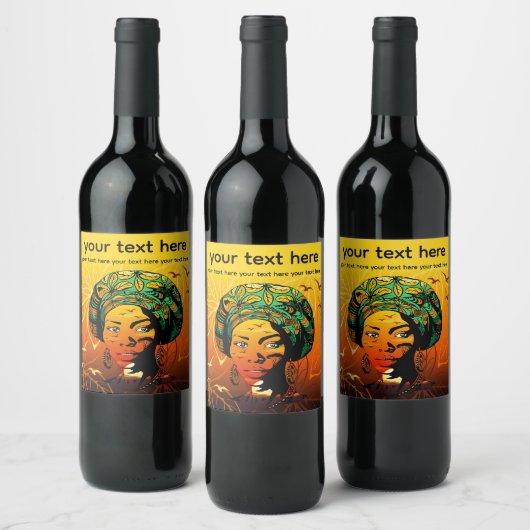 Portrait afrikanischer Frauen mit Sonnenuntergang Weinetikett (Flaschen)