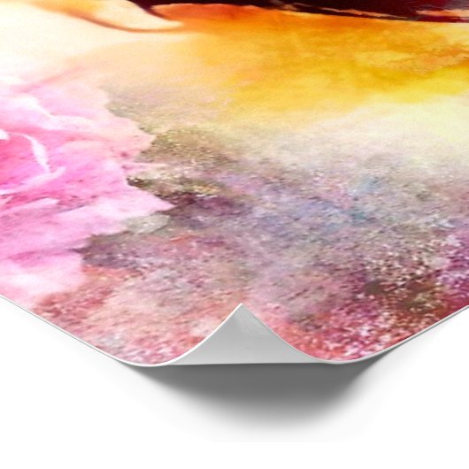 Portrait-Aquarelle-Femme-Fleur Poster (Ecke)