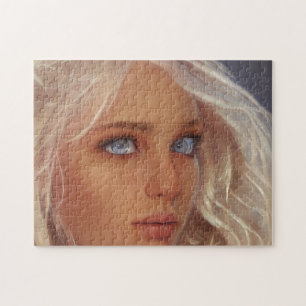 Portrait Blonde Blue Mit Augen Young Woman Puzzle