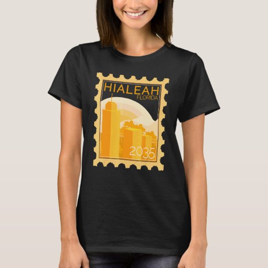 Portrait Briefmarke mit Sonnenuntergang in Hialeah T-Shirt (Vorderseite)