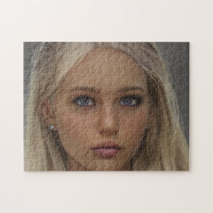 Portrait Brünett Blonde Blue Mit Augen Young Woman Puzzle