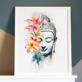 Portrait Buddha Charcoal Wasserfarben Art Poster