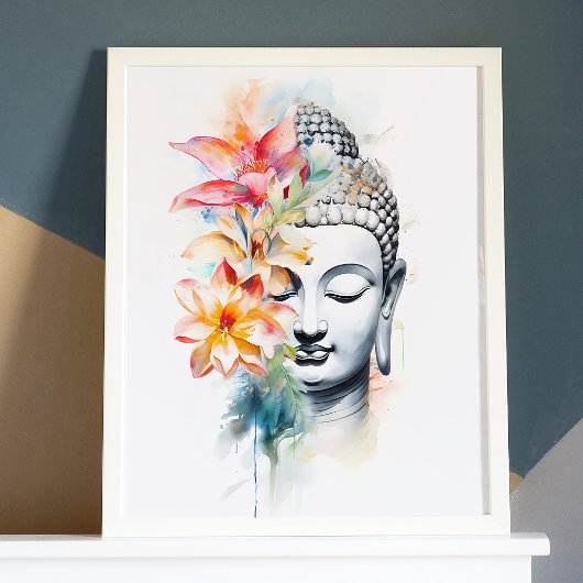 Portrait Buddha Charcoal Wasserfarben Art Poster