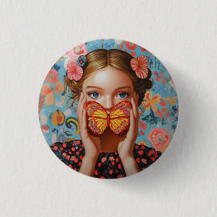 Portrait Butterfly Girl in einem floralen Wunderla Button