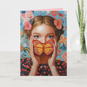 Portrait Butterfly Girl in einem floralen Wunderla Einladung