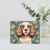 Portrait Cocker Hund und Blumenkohl Postkarte (Stehend Vorderseite)