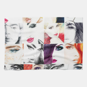 Portrait Collage Illustration Geschirrtuch