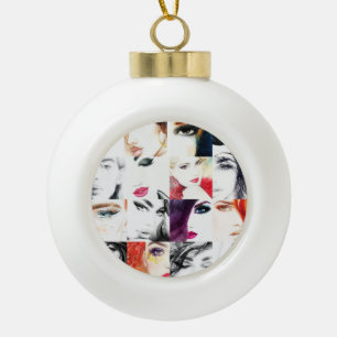 Portrait Collage Illustration Keramik Kugel-Ornament