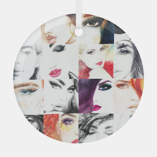 Portrait Collage Illustration Ornament Aus Glas (Vorderseite)