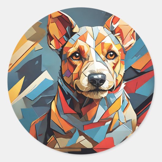 Portrait Cubist Terrier Dog Runder Aufkleber (Vorderseite)