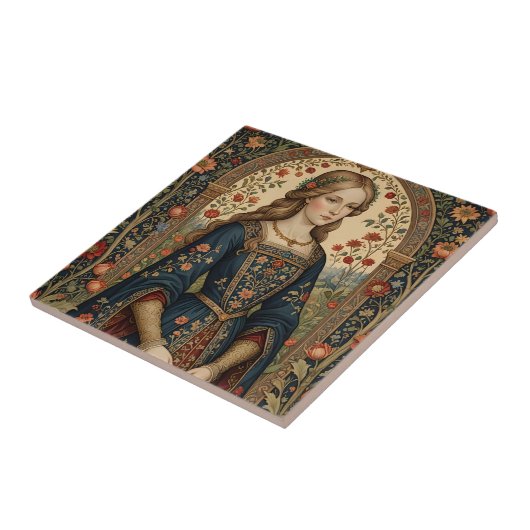 Portrait Dame im Renaissan Mittelalter Fliese (Seite)