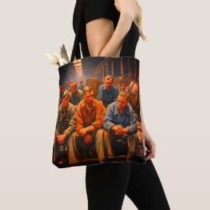 Portrait depressiver Arbeiter in einer Fabrik-Tasc Tasche