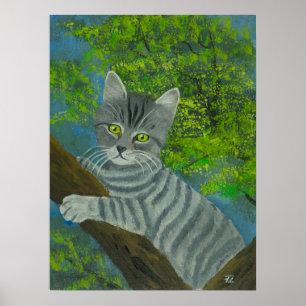 Portrait der Niedlichen Grün-mit Augen Katze in Bä Poster