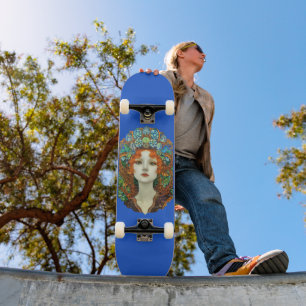 Portrait der schönen Frau im Stil eines verkleidet Skateboard