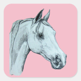 Portrait des Arabischen Pferdepfarres auf rosa Hin Quadratischer Aufkleber