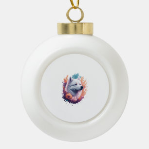 Portrait des Hundes - Samoyed Blume Splash Keramik Kugel-Ornament