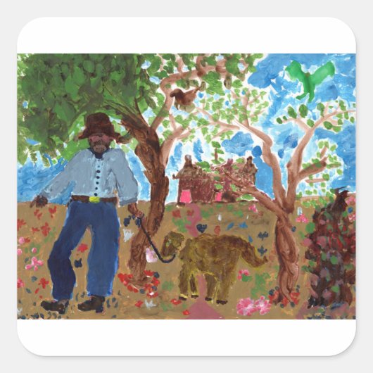 Portrait des Künstlers mit seinen Hundeschreibern Quadratischer Aufkleber (Vorderseite)