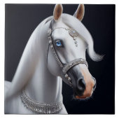 Portrait des Weißen Arabianischen Pferdes Fliese (Vorderseite)