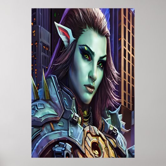 Portrait einer blauen Alien | AI Art Poster (Vorne)