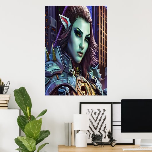 Portrait einer blauen Alien | AI Art Poster (Heimbüro)