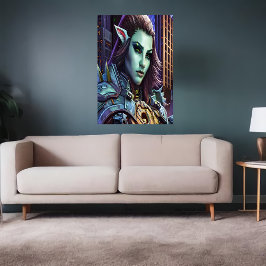 Portrait einer blauen Alien | AI Art Poster