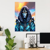 Portrait einer blauen Alien mit gelben Augen | Art Poster (Heimbüro)