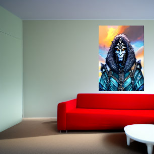 Portrait einer blauen Alien mit gelben Augen   Art Poster