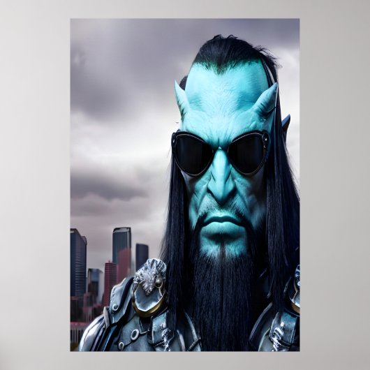 Portrait einer blauen Alien mit Sonnenbrille | Art Poster (Vorne)