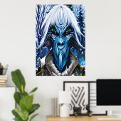 Portrait einer blauen Alien mit weißem Haar | Art  Poster (Heimbüro)