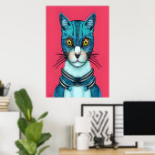 Portrait einer blauen Katze | AI Art Poster (Heimbüro)