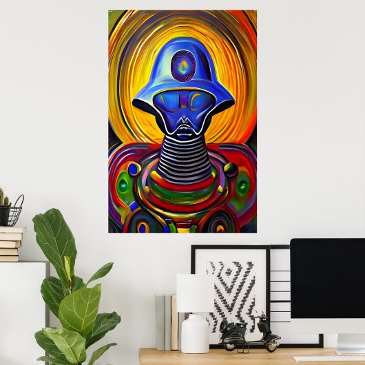 Portrait einer bunten Roboter-Alien | Art der AI Poster (Heimbüro)