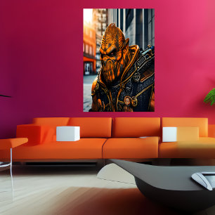 Portrait einer coolen orangefarbenen Alien   AI Ar Poster