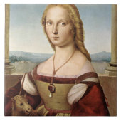 Portrait einer Dame mit Einhorn (von Raphael) Fliese (Vorderseite)
