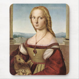 Portrait einer Dame mit Einhorn (von Raphael) Mousepad