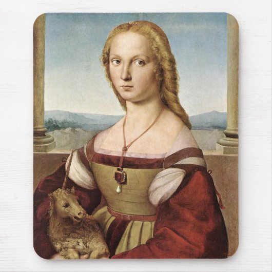 Portrait einer Dame mit Einhorn (von Raphael) Mousepad (Vorne)