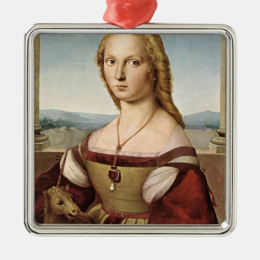 Portrait einer Dame mit Einhorn (von Raphael) Ornament Aus Metall (Vorne)