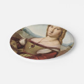 Portrait einer Dame mit Einhorn (von Raphael) Pappteller (Schrägansicht)