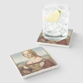 Portrait einer Dame mit Einhorn (von Raphael) Steinuntersetzer (Seitenansicht)